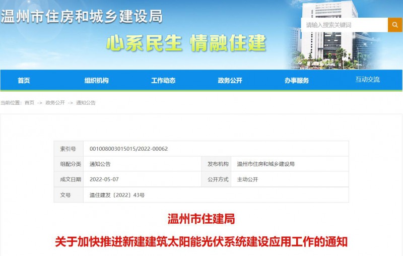 浙江溫州：政府、國企投資建筑光伏占比不低于12%，其他公共建筑不低于10%！