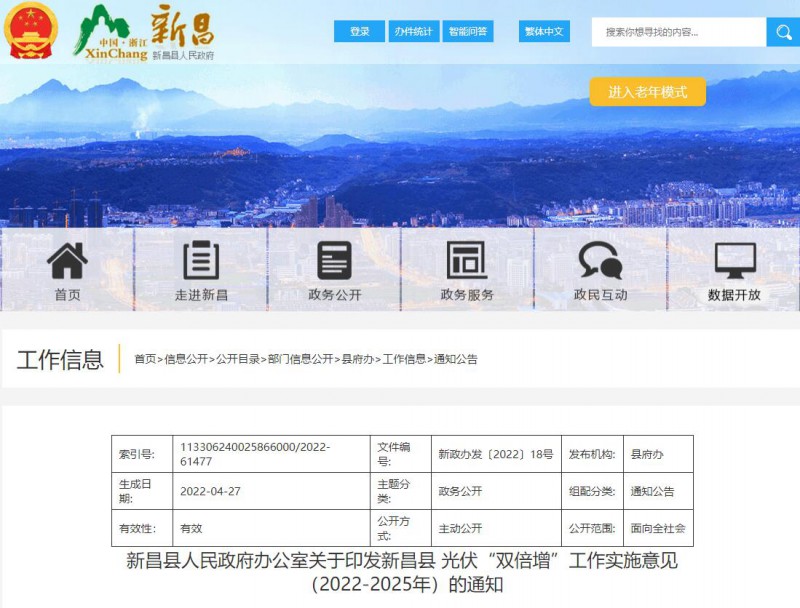 浙江新昌：大力推進工商業(yè)建筑屋頂光伏，全縣現(xiàn)有黨政機關(guān)、事業(yè)單位等公共建筑屋頂實現(xiàn)100%安裝
