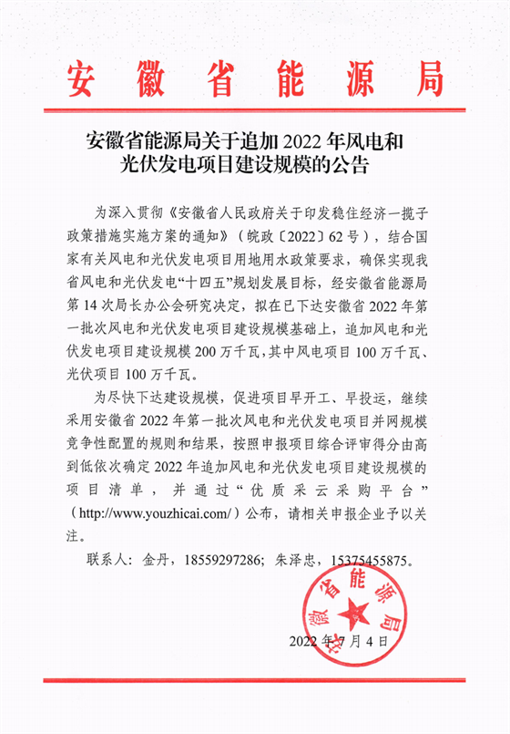 再加1GW光伏+1GW風(fēng)電！安徽2022年風(fēng)光項目建設(shè)規(guī)模擬至5GW！